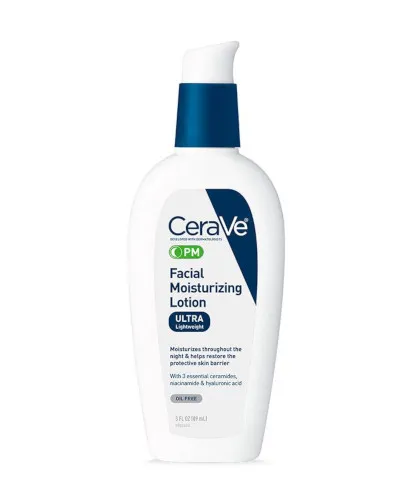 A close second in the CeraVe vs Neutrogena night cream comparison, the CeraVe PM Facial Moisturizing Lotion.