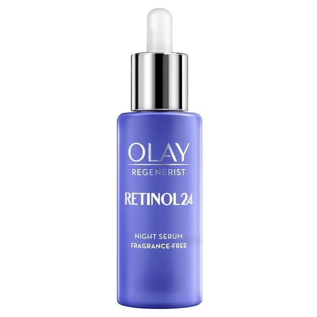 Regenerist Retinol 24 Serum by Olay, a night serum for visibly smoother and glowing skin.