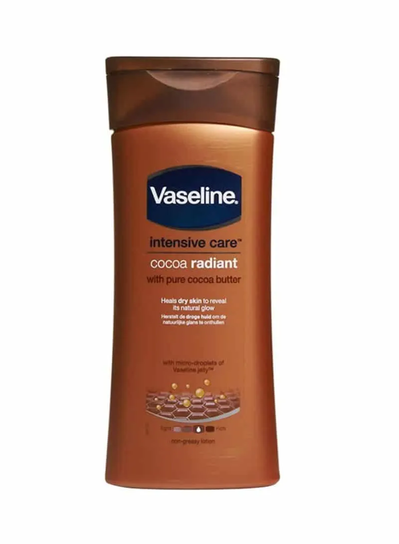 A tied FEMMENORDIC's choice in the Vaseline vs Jergens lotion comparison, the Vaseline Cocoa Radiant Lotion.