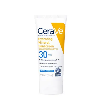 FEMMENORDIC's choice in the CeraVe vs Cetaphil sunscreen comparison, the CeraVe Hydrating Mineral Sunscreen SPF 30 Face Lotion
