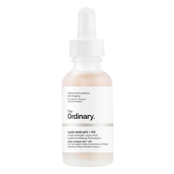 Lactic Acid 10% + HA by The Ordinary, a high-strength exfoliator that works to reveal smoother skin.