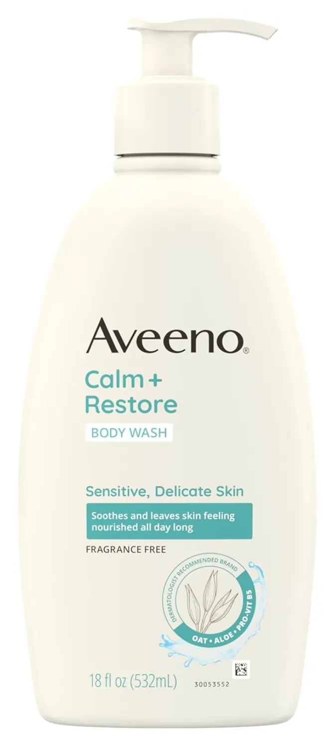 FEMMENORDIC's choice in the Dove vs Aveeno comparison, the Aveeno Calm + Restore Body Wash