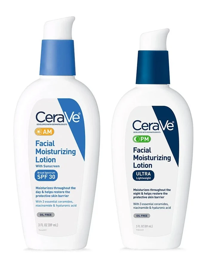 FEMMENORDIC's choice in the Vanicream vs Cerave comparison, the AM and PM Facial Moisturizing Lotions by CeraVe