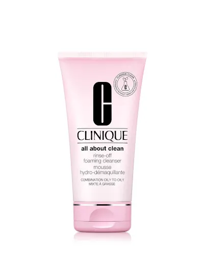 All About Clean Rinse-Off Foaming Cleanser by Clinique, cream-mousse foaming cleanser that gently and effectively rinses away impurities.