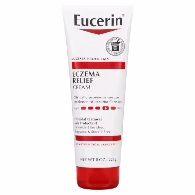 Eczema Relief Cream by Eucerin, clinically proven to reduce incidence of eczema flare-ups.