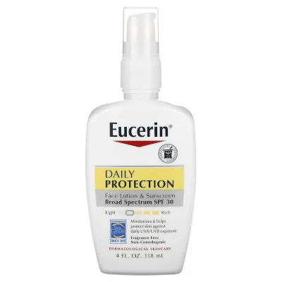 Daily Protection Face Lotion by Eucerin, a lightweight, broad spectrum SPF 30 moisturizer.
