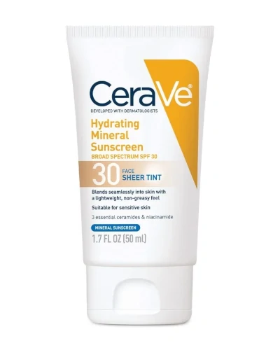 FEMMENORDIC's choice in the CeraVe vs La Roche Posay sunscreen comparison, the CeraVe Hydrating Mineral Sunscreen Face Sheer Tint.