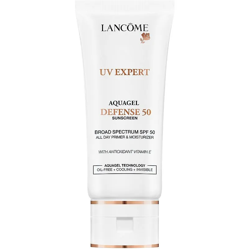 UV Expert Aquagel Defense SPF50 by Lancome, the best French sunscreen under makeup.