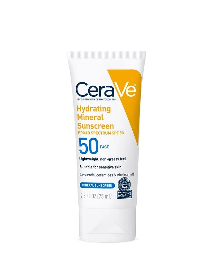FEMMENORDIC's choice in the CeraVe vs Aveeno sunscreen comparison, the CeraVe Hydrating Mineral Sunscreen for Face